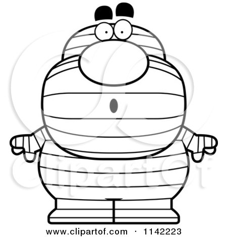 Cartoon Clipart Of A Black And White Surprised Pudgy Mummy - Vector Outlined Coloring Page by Cory Thoman
