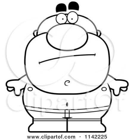 Cartoon Clipart Of A Black And White Calm Pudgy Male Swimmer - Vector Outlined Coloring Page by Cory Thoman
