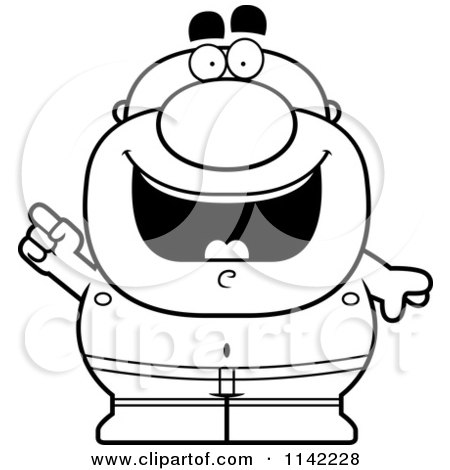 Cartoon Clipart Of A Black And White Pudgy Male Swimmer With An Idea - Vector Outlined Coloring Page by Cory Thoman