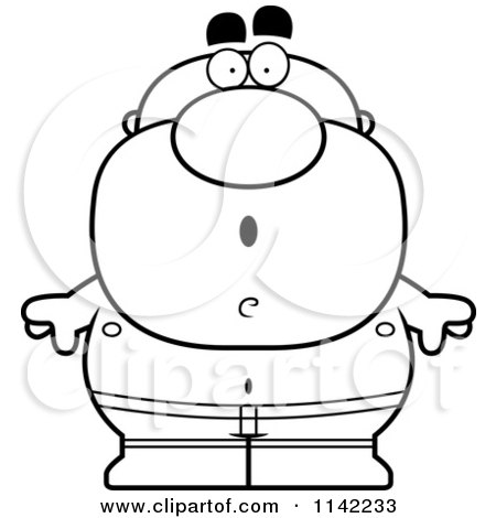Cartoon Clipart Of A Black And White Surprised Pudgy Male Swimmer - Vector Outlined Coloring Page by Cory Thoman