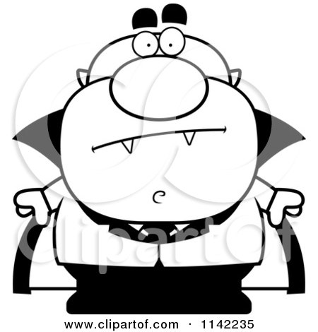 Cartoon Clipart Of A Black And White Calm Pudgy Vampire - Vector Outlined Coloring Page by Cory Thoman