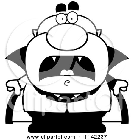 Cartoon Clipart Of A Black And White Scared Pudgy Vampire - Vector Outlined Coloring Page by Cory Thoman