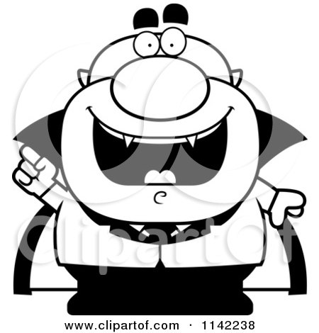 Cartoon Clipart Of A Black And White Pudgy Vampire With An Idea - Vector Outlined Coloring Page by Cory Thoman