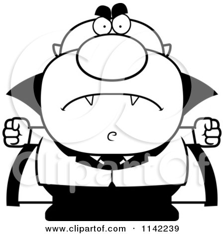 Cartoon Clipart Of A Black And White Angry Pudgy Vampire - Vector Outlined Coloring Page by Cory Thoman