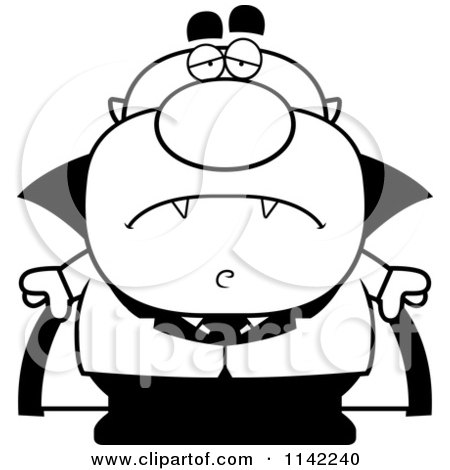 Cartoon Clipart Of A Black And White Depressed Pudgy Vampire - Vector Outlined Coloring Page by Cory Thoman
