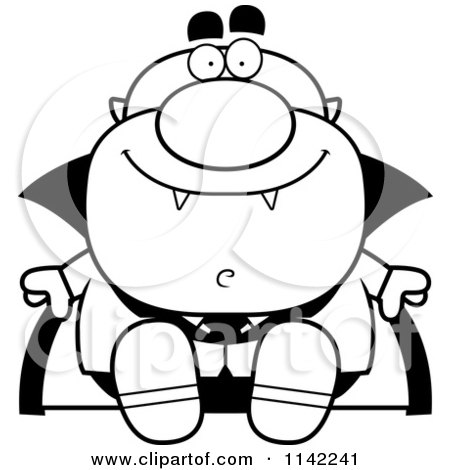 Cartoon Clipart Of A Black And White Sitting Pudgy Vampire - Vector Outlined Coloring Page by Cory Thoman