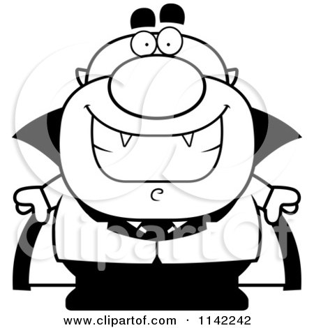 Cartoon Clipart Of A Black And White Happy Pudgy Vampire - Vector Outlined Coloring Page by Cory Thoman
