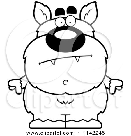 Cartoon Clipart Of A Black And White Calm Pudgy Werewolf - Vector Outlined Coloring Page by Cory Thoman