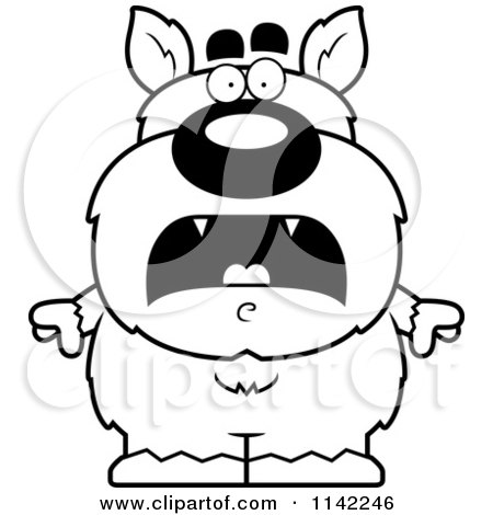 Cartoon Clipart Of A Black And White Scared Pudgy Werewolf - Vector Outlined Coloring Page by Cory Thoman
