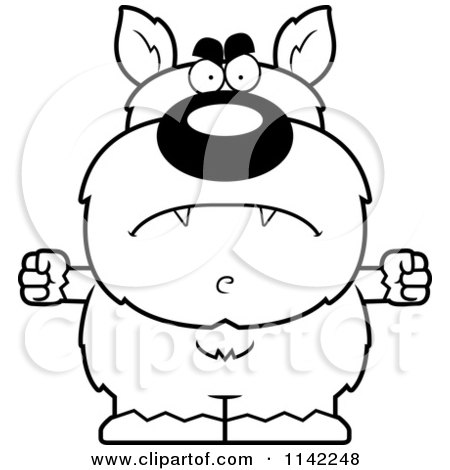 Cartoon Clipart Of A Black And White Angry Pudgy Werewolf - Vector Outlined Coloring Page by Cory Thoman
