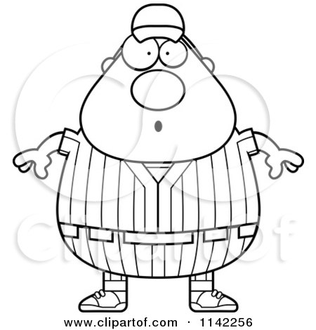 Cartoon Clipart Of A Black And White Surprised Male Baseball Player - Vector Outlined Coloring Page by Cory Thoman