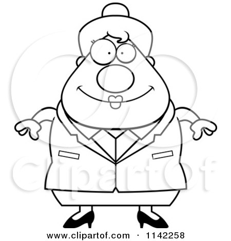 Cartoon Clipart Of A Black And White Chubby Business Lady - Vector Outlined Coloring Page by Cory Thoman