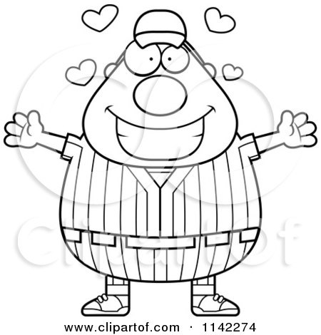 Cartoon Clipart Of A Black And White Amorous Male Baseball Player - Vector Outlined Coloring Page by Cory Thoman