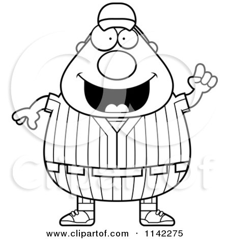 Cartoon Clipart Of A Black And White Male Baseball Player With An Idea - Vector Outlined Coloring Page by Cory Thoman