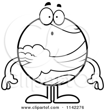 Cartoon Clipart Of A Black And White Surprised Planet Venus - Vector Outlined Coloring Page by Cory Thoman