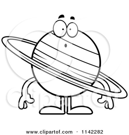 Cartoon Clipart Of A Black And White Surprised Planet Saturn - Vector Outlined Coloring Page by Cory Thoman