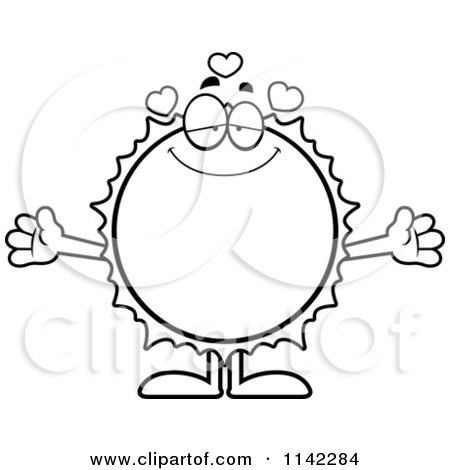 Cartoon Clipart Of A Black And White Loving Sun - Vector Outlined Coloring Page by Cory Thoman