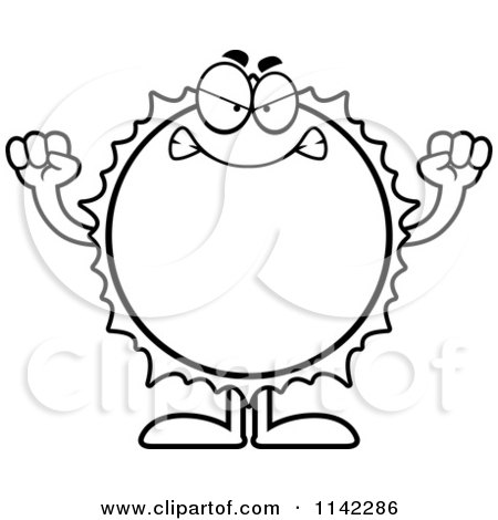 Cartoon Clipart Of A Black And White Mad Sun - Vector Outlined Coloring Page by Cory Thoman