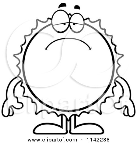 Cartoon Clipart Of A Black And White Depressed Sun - Vector Outlined Coloring Page by Cory Thoman