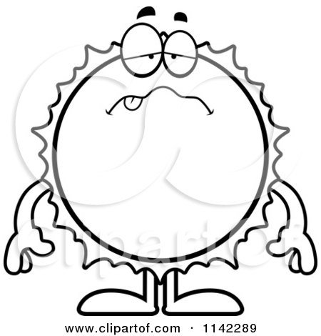 Cartoon Clipart Of A Black And White Sick Sun - Vector Outlined Coloring Page by Cory Thoman
