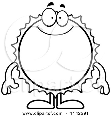 Cartoon Clipart Of A Black And White Smiling Sun - Vector Outlined Coloring Page by Cory Thoman