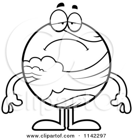 Cartoon Clipart Of A Black And White Sad Planet Venus - Vector Outlined Coloring Page by Cory Thoman