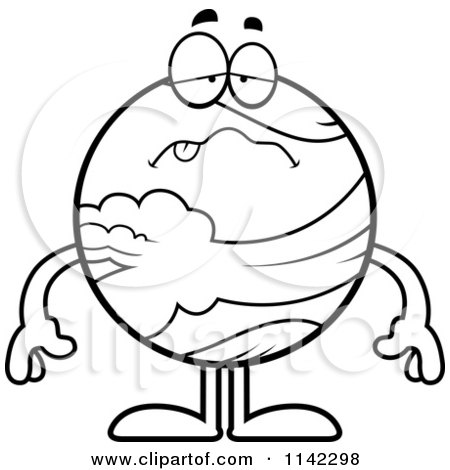 Cartoon Clipart Of A Black And White Sick Planet Venus - Vector Outlined Coloring Page by Cory Thoman