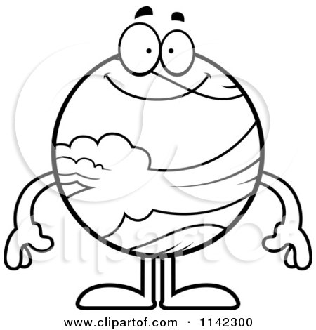 Cartoon Clipart Of A Black And White Smiling Planet Venus - Vector Outlined Coloring Page by Cory Thoman