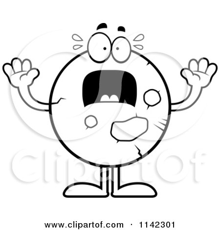 Cartoon Clipart Of A Black And White Planet Mars Panicking - Vector Outlined Coloring Page by Cory Thoman