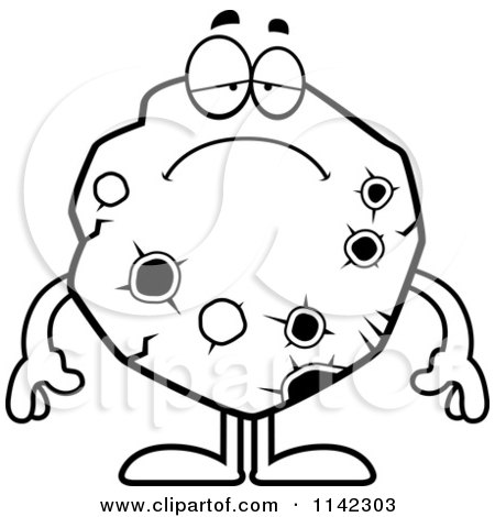 Cartoon Clipart Of A Black And White Depressed Asteroid - Vector Outlined Coloring Page by Cory Thoman