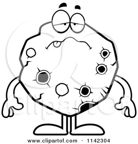 Cartoon Clipart Of A Black And White Sick Asteroid - Vector Outlined Coloring Page by Cory Thoman