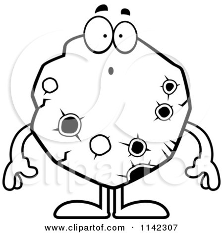 Cartoon Clipart Of A Black And White Surprised Asteroid - Vector Outlined Coloring Page by Cory Thoman