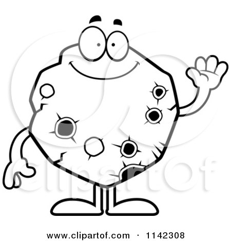 Cartoon Clipart Of A Black And White Waving Asteroid - Vector Outlined Coloring Page by Cory Thoman