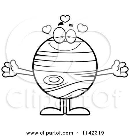 Cartoon Clipart Of A Black And White Loving Planet Jupiter - Vector Outlined Coloring Page by Cory Thoman