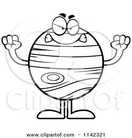Cartoon Clipart Of A Black And White Mad Planet Jupiter - Vector Outlined Coloring Page by Cory Thoman