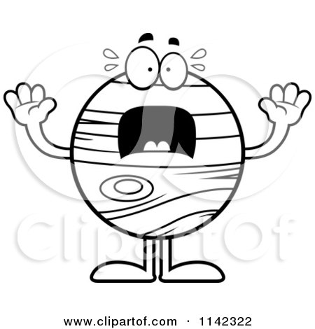 Cartoon Clipart Of A Black And White Stressed Planet Jupiter - Vector Outlined Coloring Page by Cory Thoman