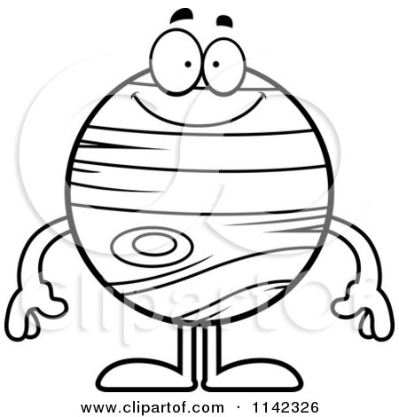 Cartoon Clipart Of A Black And White Planet Jupiter Smiling - Vector Outlined Coloring Page by Cory Thoman