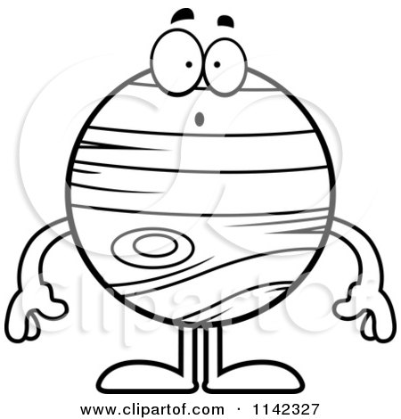 Cartoon Clipart Of A Black And White Surprised Planet Jupiter - Vector Outlined Coloring Page by Cory Thoman
