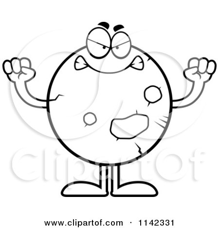Cartoon Clipart Of A Black And White Mad Planet Mars - Vector Outlined Coloring Page by Cory Thoman