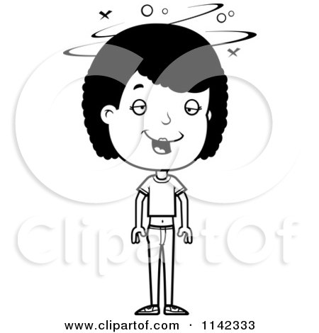 Cartoon Clipart Of A Black And White Drunk Adolescent Teenage Girl - Vector Outlined Coloring Page by Cory Thoman