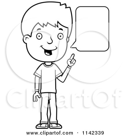 Cartoon Clipart Of A Black And White Adolescent Teenage Boy Talking - Vector Outlined Coloring Page by Cory Thoman