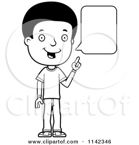 Cartoon Clipart Of A Black And White Adolescent Teenage Boy Talking - Vector Outlined Coloring Page by Cory Thoman