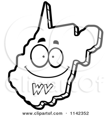 Cartoon Clipart Of A Black And White Happy West Virginia State Character - Vector Outlined Coloring Page by Cory Thoman
