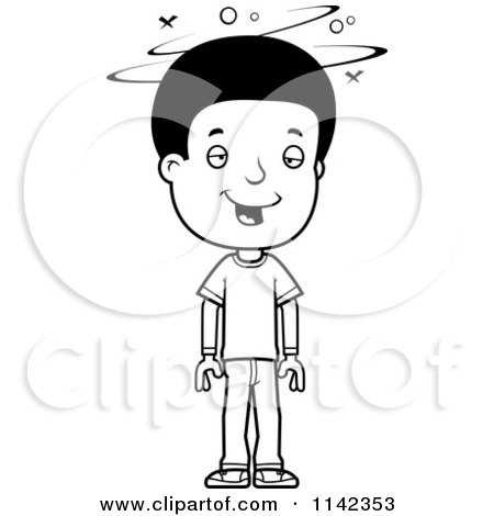 Cartoon Clipart Of A Black And White Drunk Adolescent Teenage Boy - Vector Outlined Coloring Page by Cory Thoman