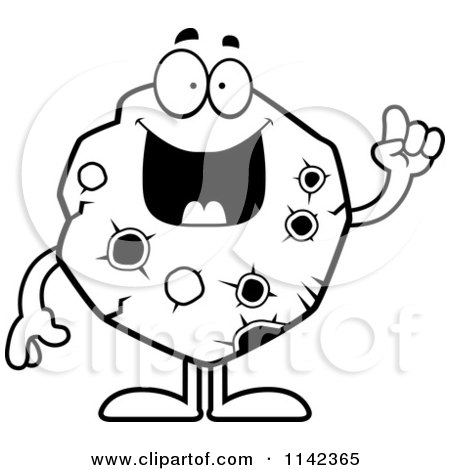 Cartoon Clipart Of A Black And White Asteroid With An Idea - Vector Outlined Coloring Page by Cory Thoman