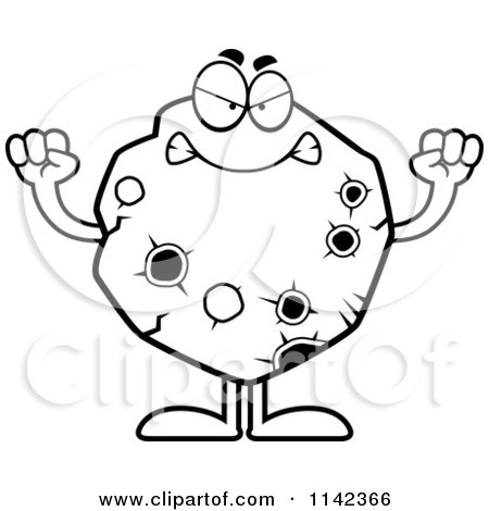 Cartoon Clipart Of A Black And White Mad Asteroid - Vector Outlined Coloring Page by Cory Thoman