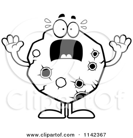 Cartoon Clipart Of A Black And White Scared Asteroid - Vector Outlined Coloring Page by Cory Thoman