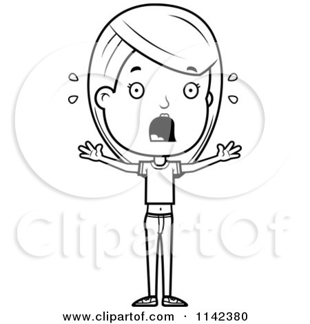 Cartoon Clipart Of A Black And White Scared Adolescent Teenage Girl - Vector Outlined Coloring Page by Cory Thoman