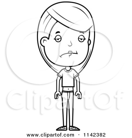Cartoon Clipart Of A Black And White Sad Adolescent Teenage Girl - Vector Outlined Coloring Page by Cory Thoman
