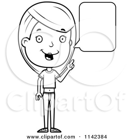 Cartoon Clipart Of A Black And White Adolescent Teenage Girl Talking - Vector Outlined Coloring Page by Cory Thoman
